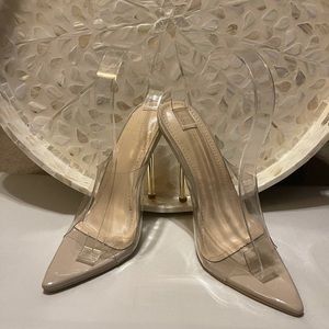 Sexy SHEIN Clear & Taupe with Gold Heel